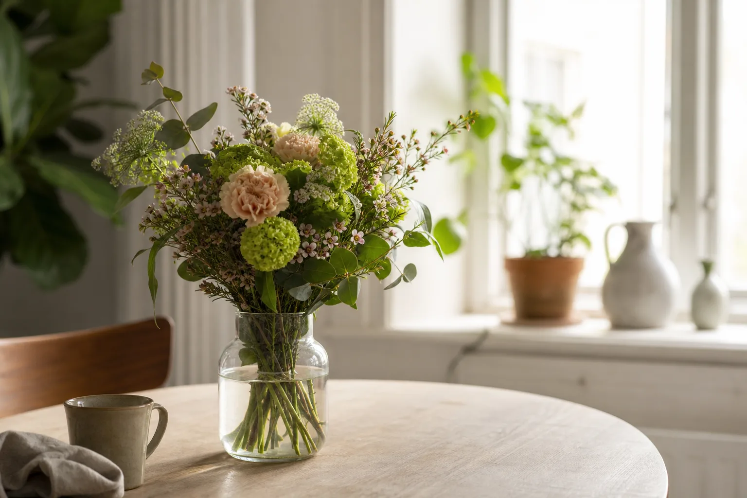Bukett med blandade snittblommor