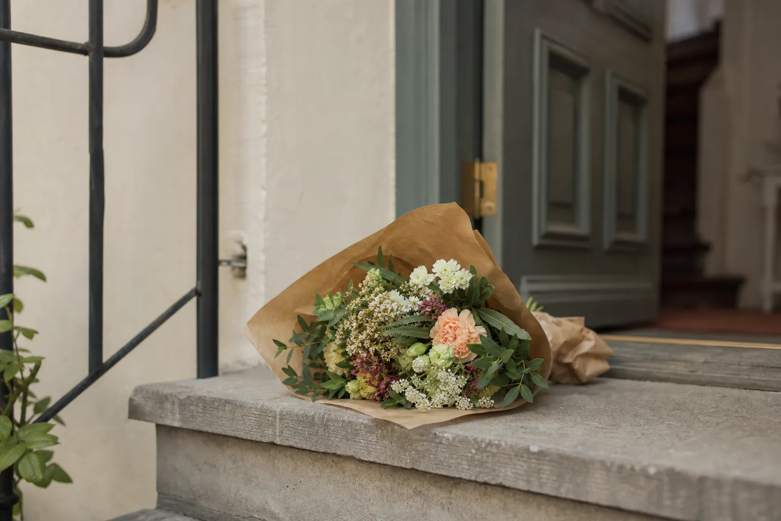 Bukett med blandade snittblommor i papper, ett vanligt utförande för blombud